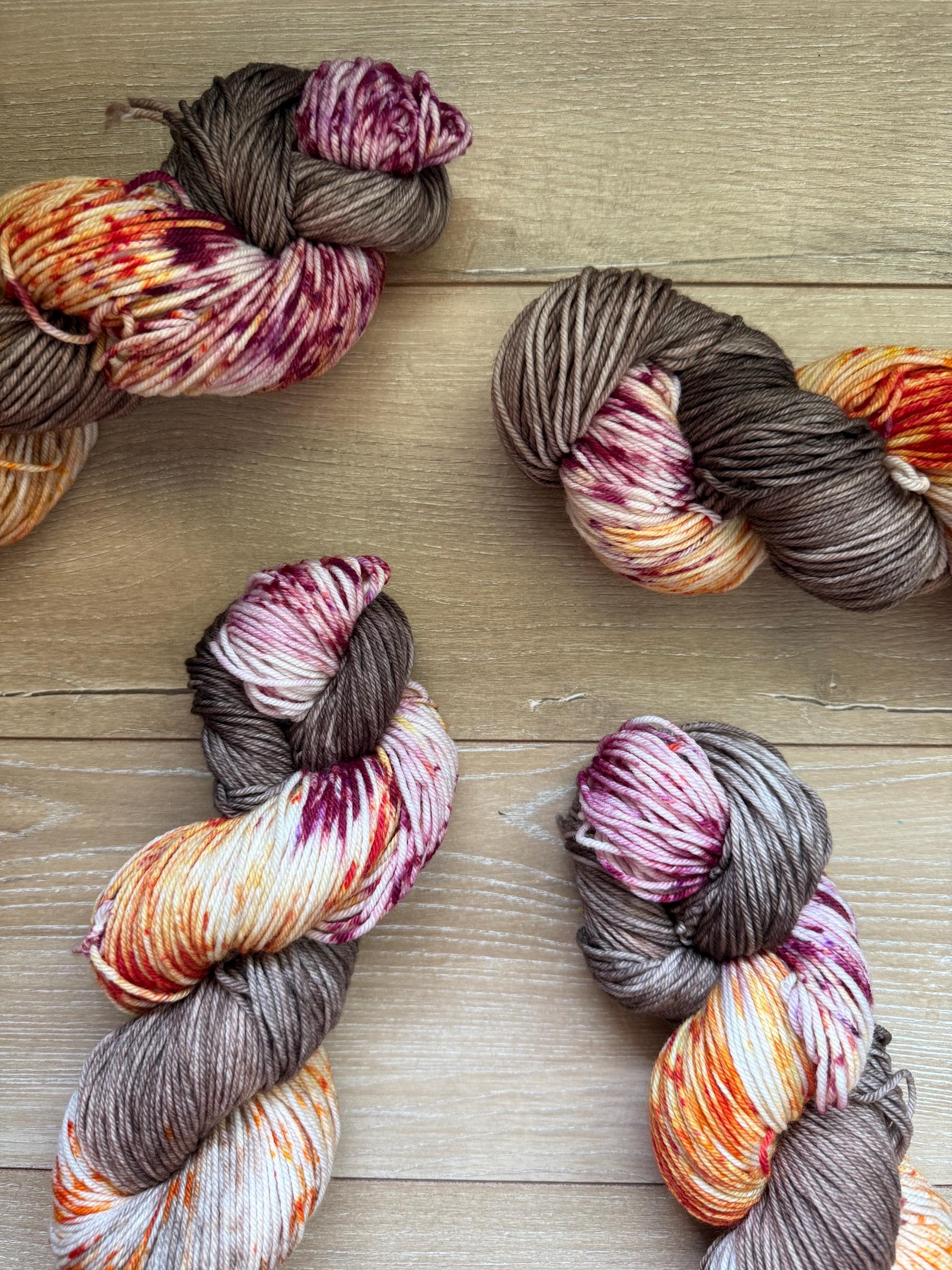 Wild mushroom hand dyed DK merino wool nylon blend superwash yarn, hank of yarn , for knit crochet, 4 ply