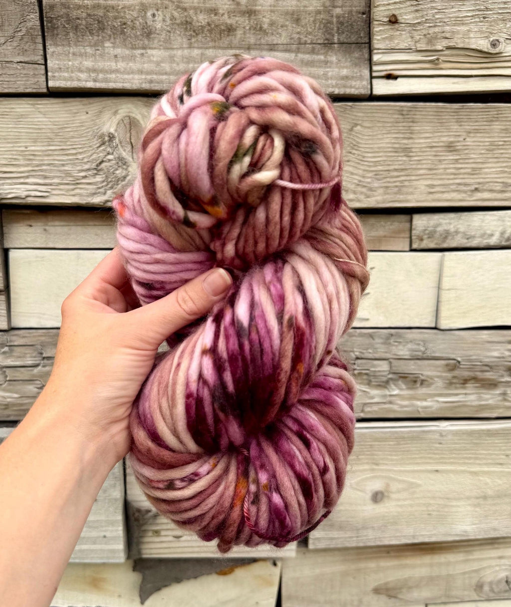 Velvet hand dyed super bulky merino wool, size 6 purple brown natural, speckled, solid, multicolor, indie dye, superwash