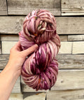 Velvet hand dyed super bulky merino wool, size 6 purple brown natural, speckled, solid, multicolor, indie dye, superwash