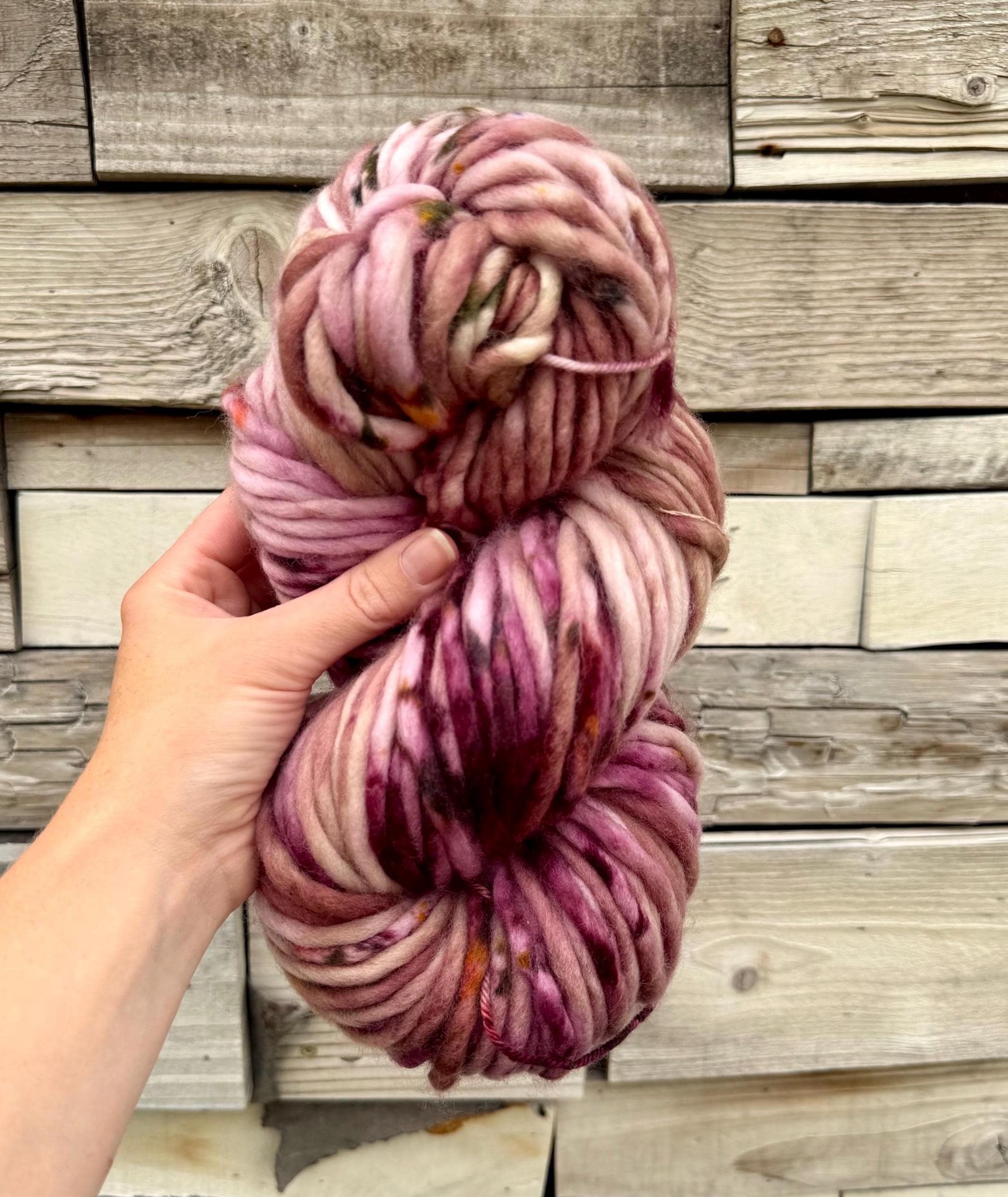 Velvet hand dyed super bulky merino wool, size 6 purple brown natural, speckled, solid, multicolor, indie dye, superwash