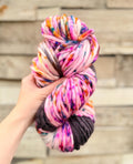 Fiesta hand dyed super bulky merino wool, size 6 pink, black, speckled, solid, multicolor, indie dye, superwash spring colorway