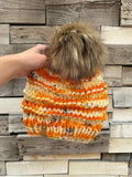 Orange multi color Knit luxury beanie, adult beanie, hat, winter toque, merino wool, adult medium, for her, handmade, gifts for her