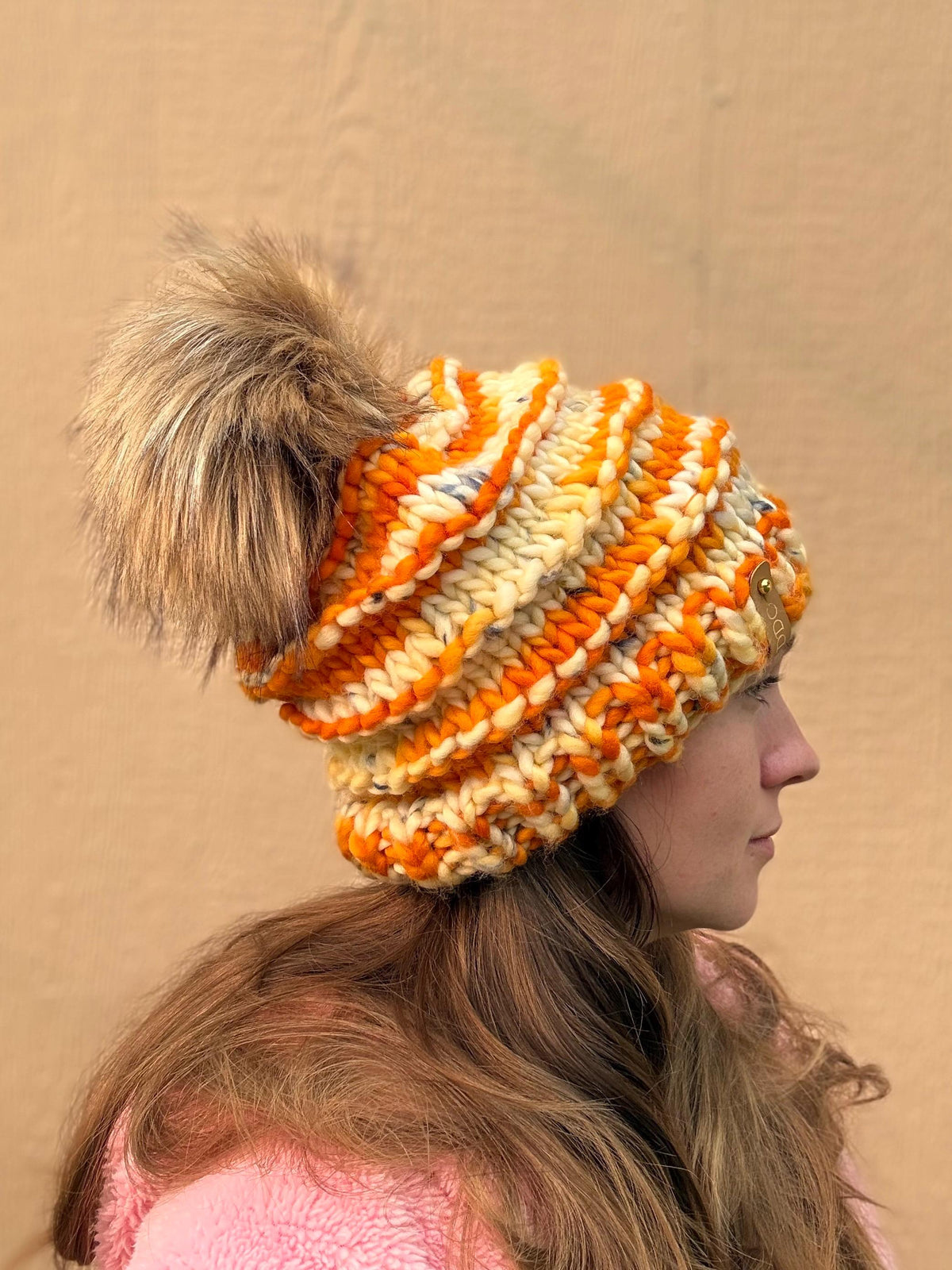 Orange multi color Knit luxury beanie, adult beanie, hat, winter toque, merino wool, adult medium, for her, handmade, gifts for her