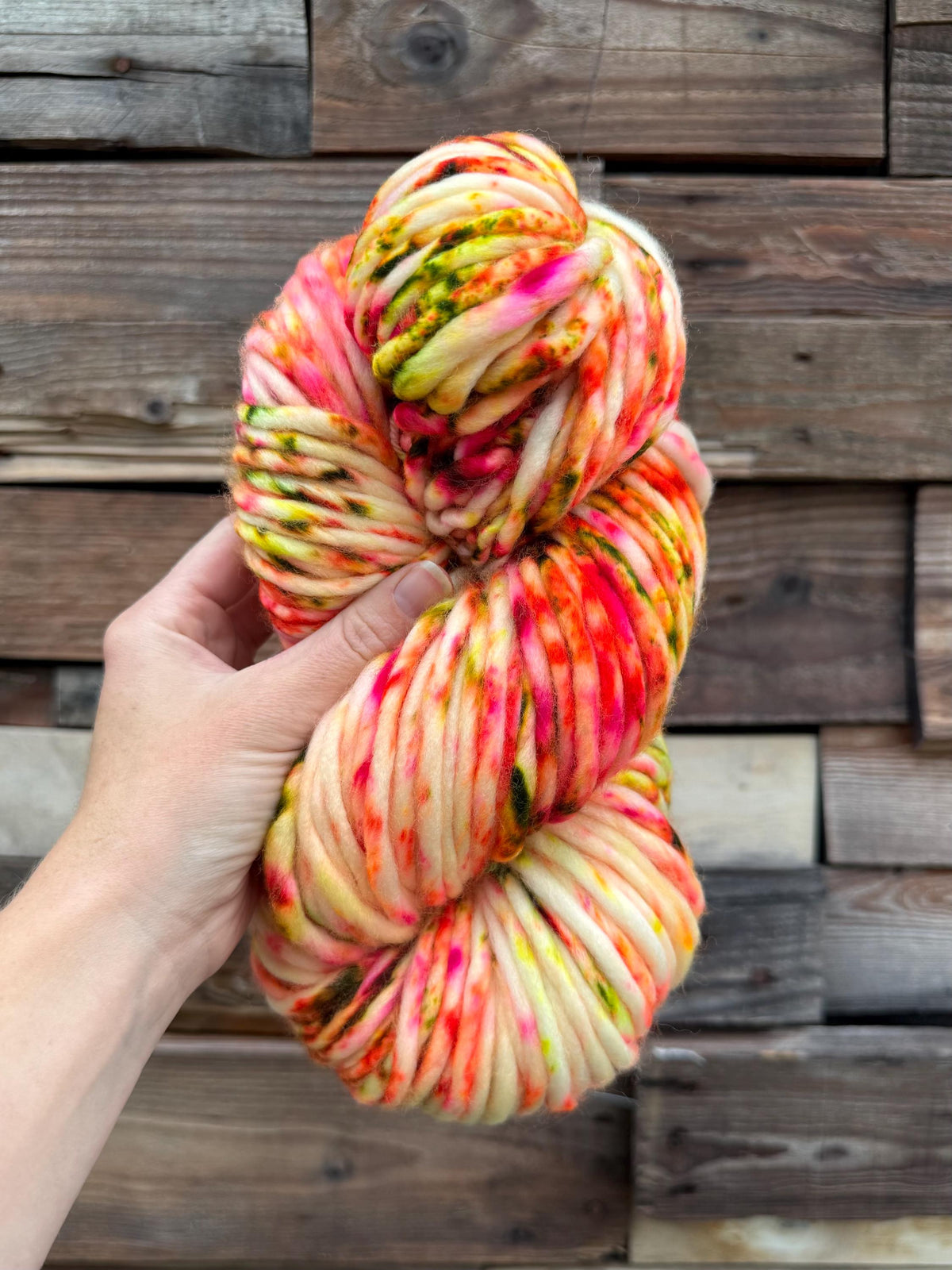 Retro pop hand dyed super bulky merino wool, size 6 pink orange green neon, speckled, solid, multicolor, indie dye, superwash