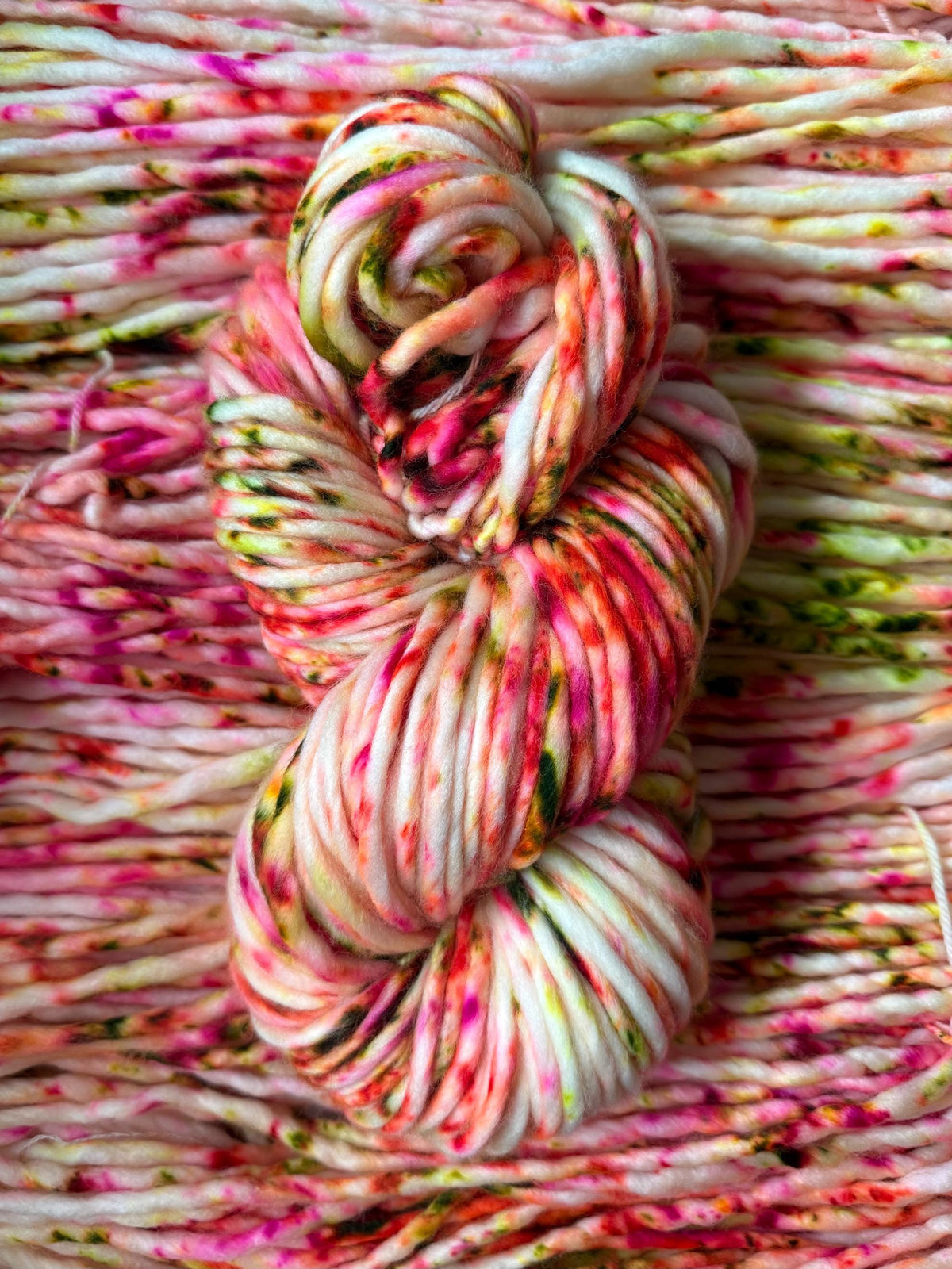 Retro pop hand dyed super bulky merino wool, size 6 pink orange green neon, speckled, solid, multicolor, indie dye, superwash