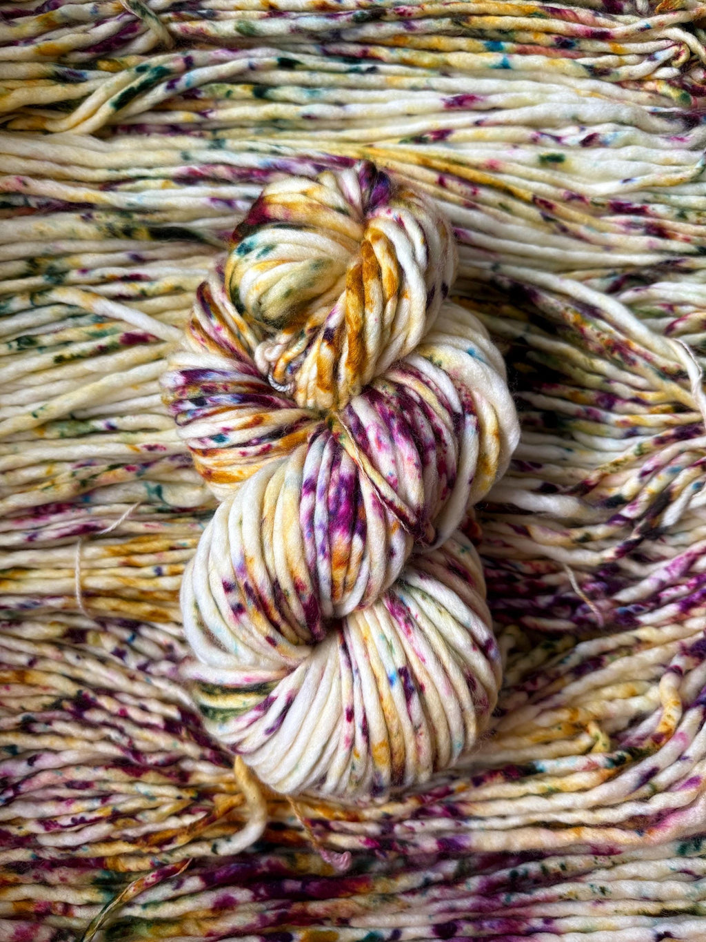 Bramble hand dyed super bulky merino wool, size 6 green gold purple, autumn fall natural, speckled, solid, multicolor, indie dye, superwash