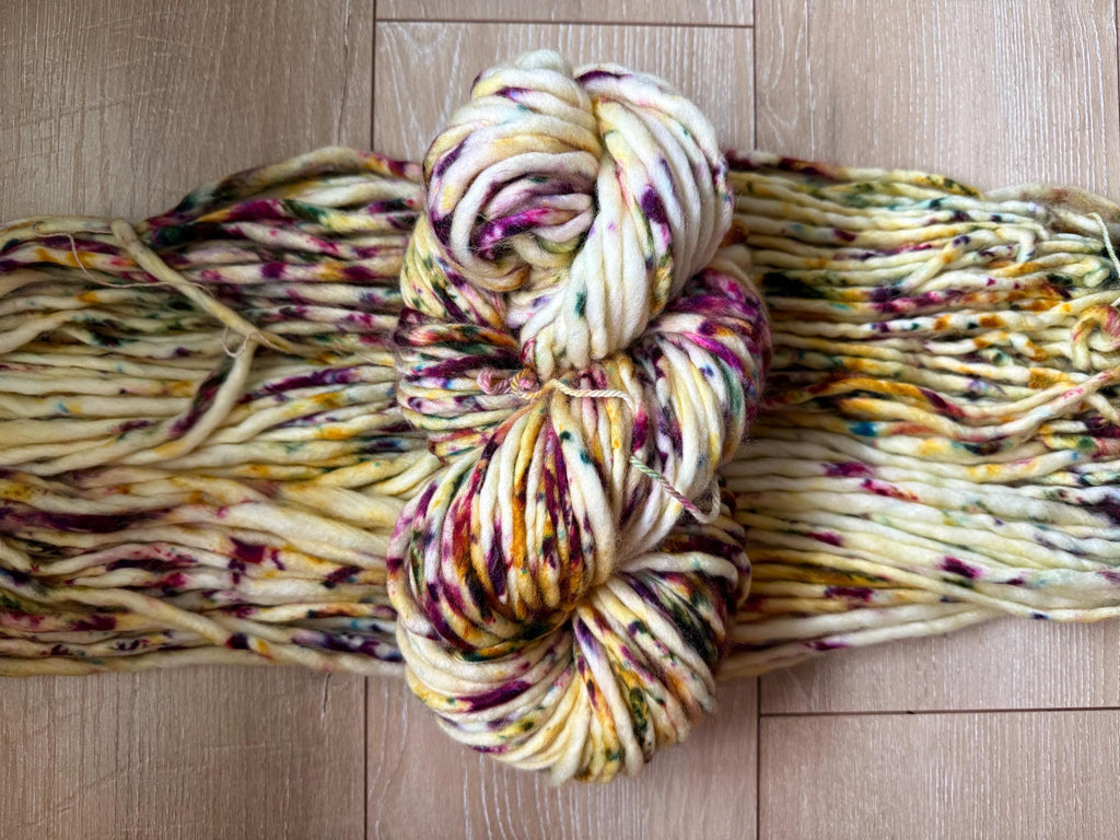 Bramble hand dyed super bulky merino wool, size 6 green gold purple, autumn fall natural, speckled, solid, multicolor, indie dye, superwash