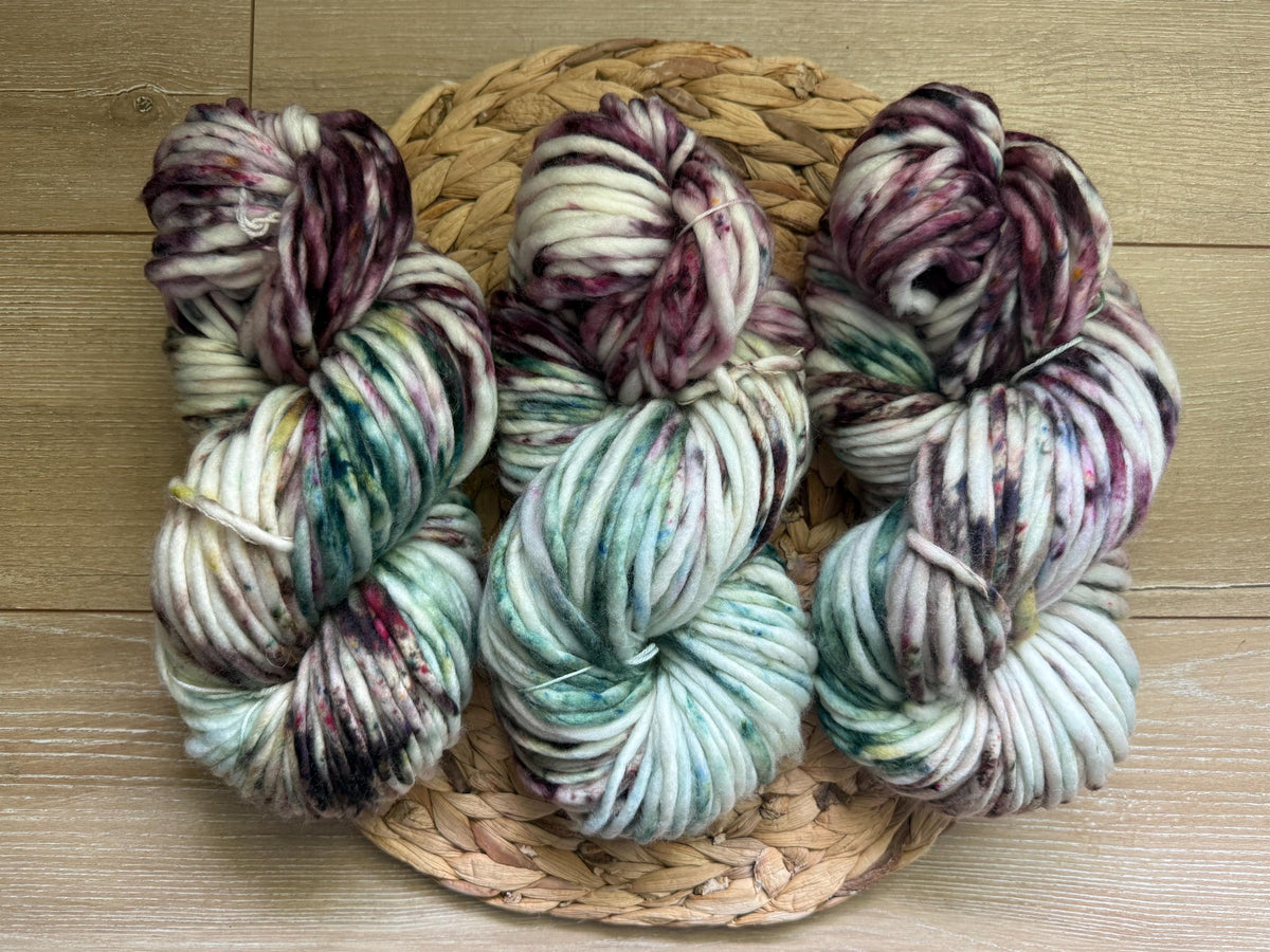Wild thistle hand dyed super bulky merino wool, size 6 green, sage fall natural, speckled, solid, multicolor, indie dye, superwash