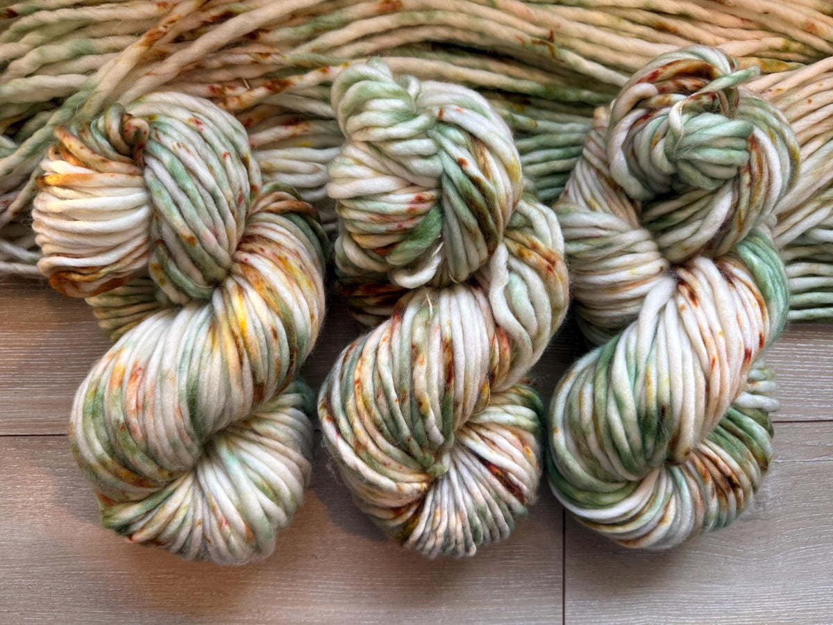 Sun petals Hand dyed super bulky merino wool, 98 yards, 150 grams, size 6 weight, brown tan natural, speckled, solid, multicolor, indie dye