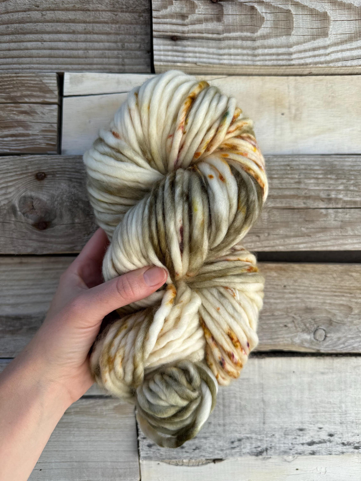 Spiced olive hand dyed super bulky merino wool, size 6 green gold purple, autumn fall natural, solid, multicolor, indie dye, superwash