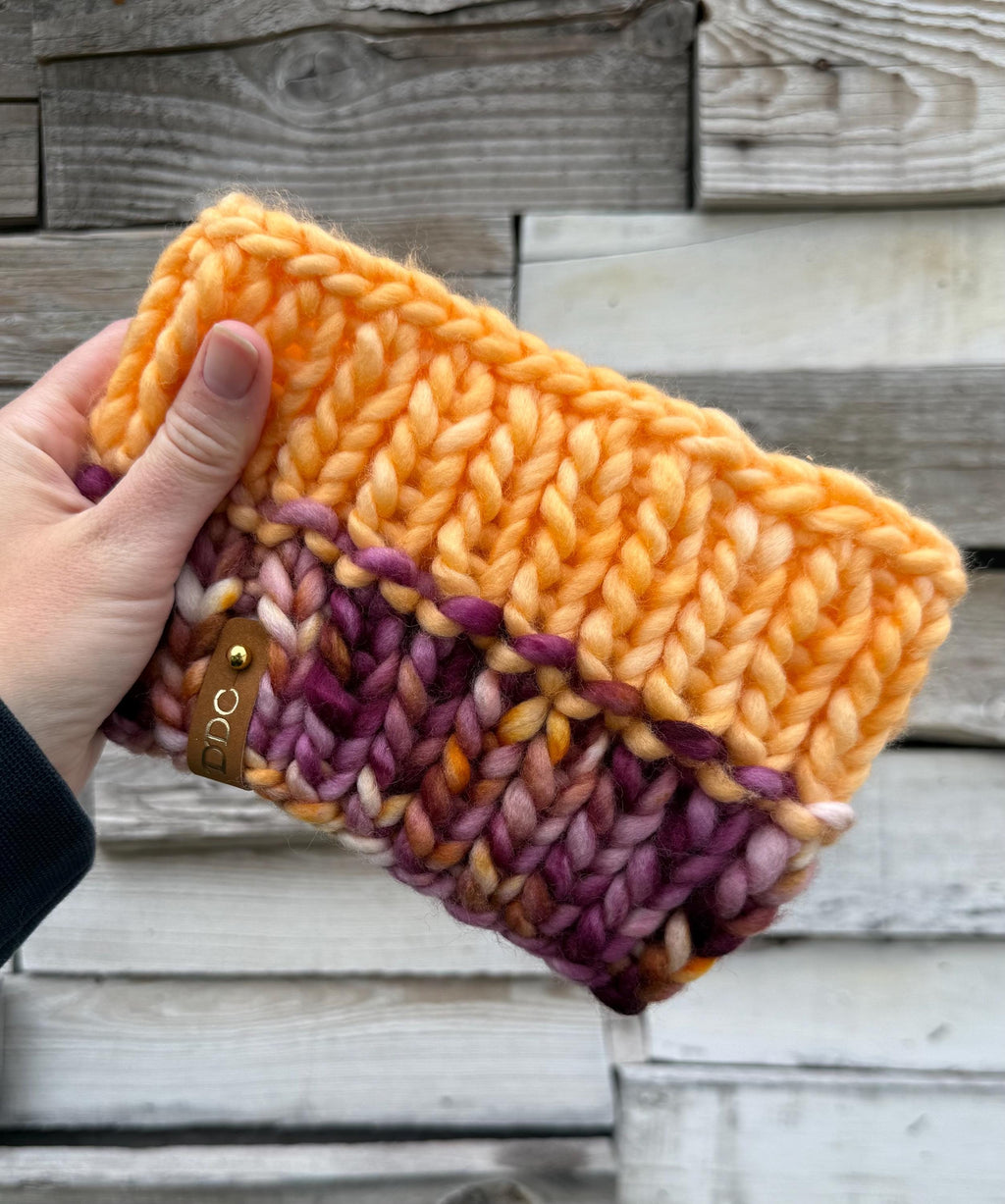 Amuck multi color Knit luxury ear warmer, adult, merino wool, adult medium, for her, handmade, gifts, orange, fall, burgundy