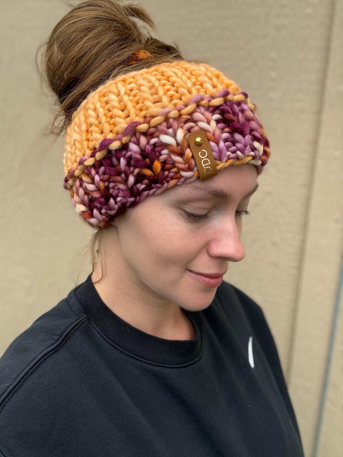 Amuck multi color Knit luxury ear warmer, adult, merino wool, adult medium, for her, handmade, gifts, orange, fall, burgundy