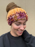 Amuck multi color Knit luxury ear warmer, adult, merino wool, adult medium, for her, handmade, gifts, orange, fall, burgundy