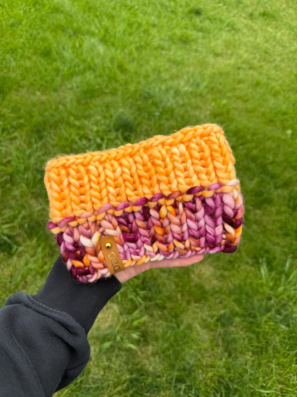 Amuck multi color Knit luxury ear warmer, adult, merino wool, adult medium, for her, handmade, gifts, orange, fall, burgundy