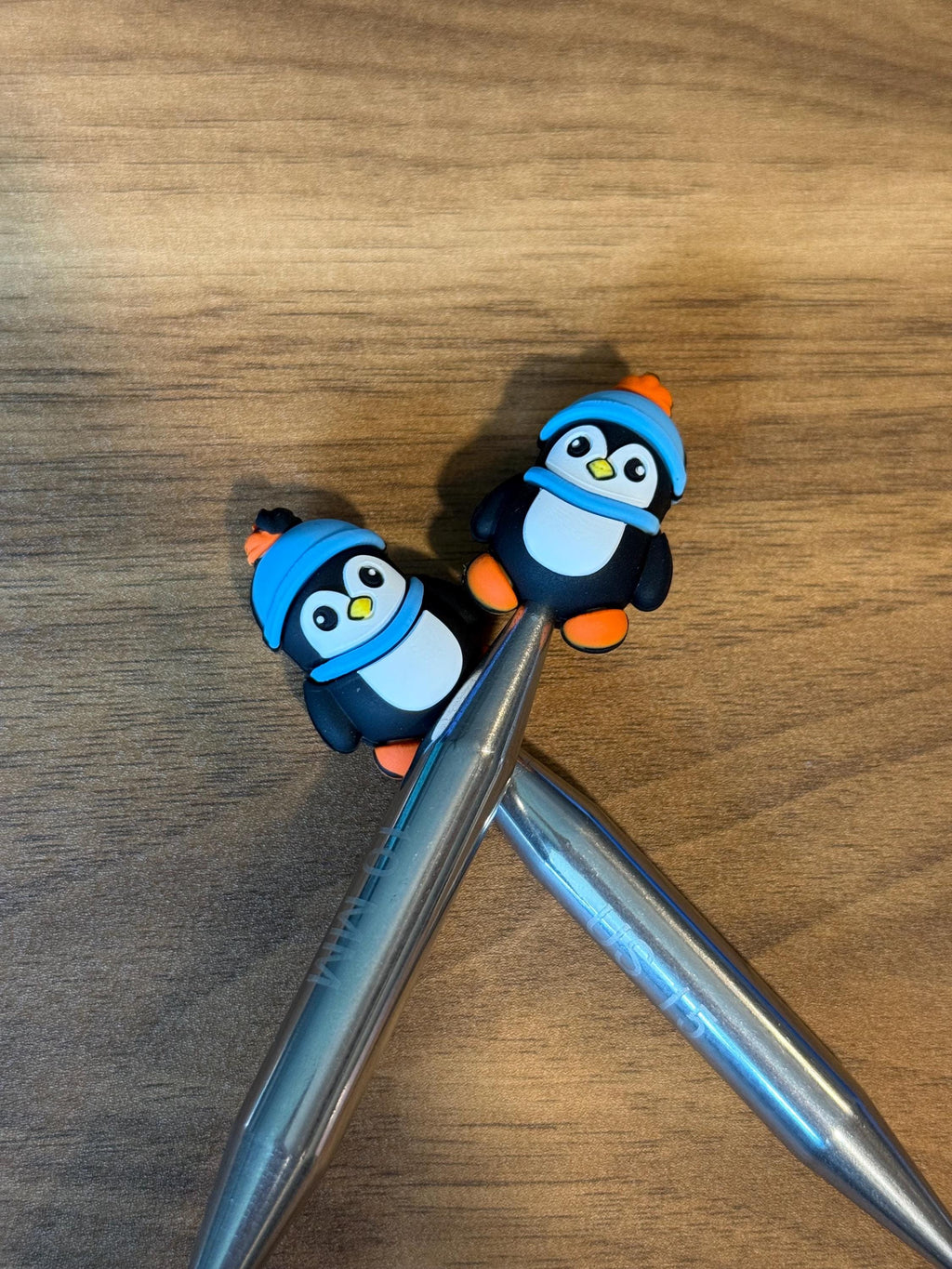 Needle stoppers, stitch stopper for knitting needles, Christmas penguin