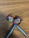 Needle stoppers, stitch stopper for knitting needles, Halloween, books, reading, skeleton