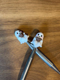 Needle stoppers for knitting needles, Halloween, ghost and book, reading ghost