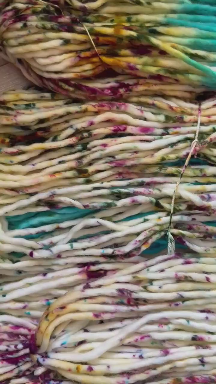 Enchanted spring hand dyed super bulky merino wool, size 6  turquoise gold ,natural, speckled, solid, multicolor, indie dye, superwash