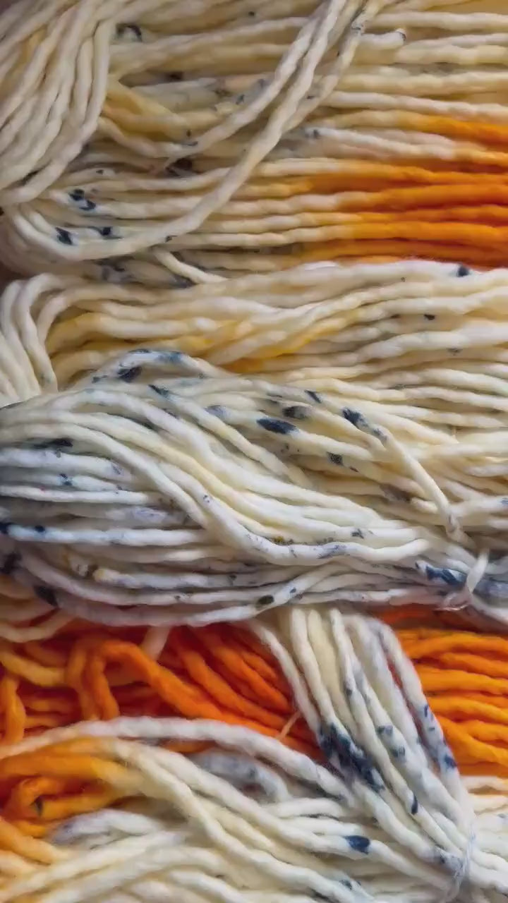 Electric ember hand dyed super bulky merino wool, size 6, 98 yards, natural, orange, speckled, solid, multicolor indie dye superwash