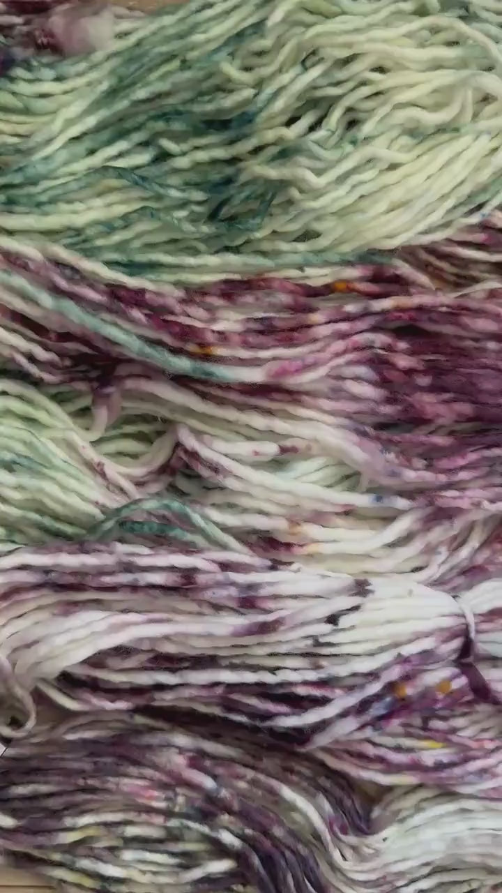 Wild thistle light bulky hand dyed  bulky merino wool, 109 yard, 5 weight, semi solid, multicolor, indie dye, superwash