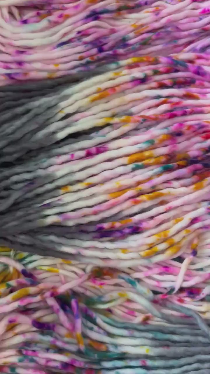 Fiesta hand dyed super bulky merino wool, size 6 pink, black, speckled, solid, multicolor, indie dye, superwash spring colorway