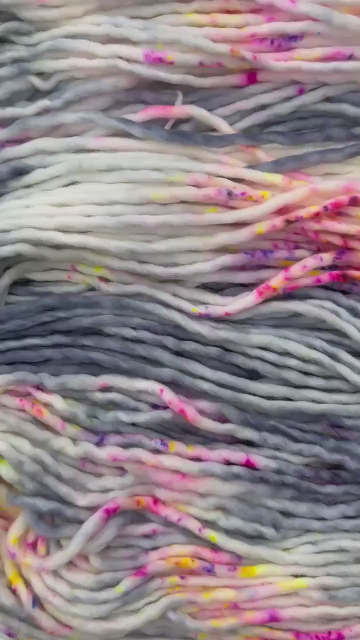 Neon smoke and dyed super bulky merino wool, size 6 pink yellow grey purple speckled, solid, multicolor, indie dye, superwash